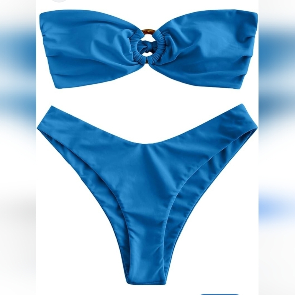 ZAFUL Bikini O-Ring Set Size Small Bandeau Strapless Padded Blue